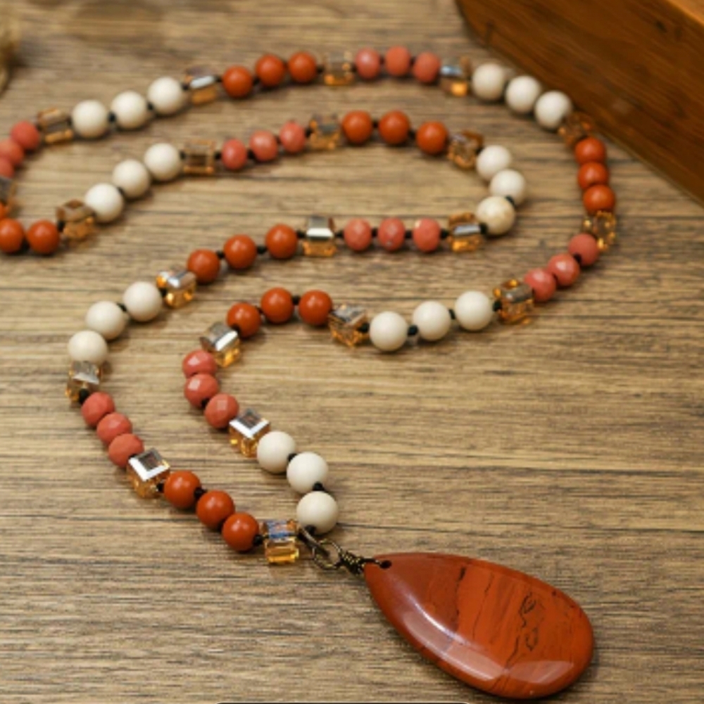 New 30in Red Jasper  Beaded Necklace
